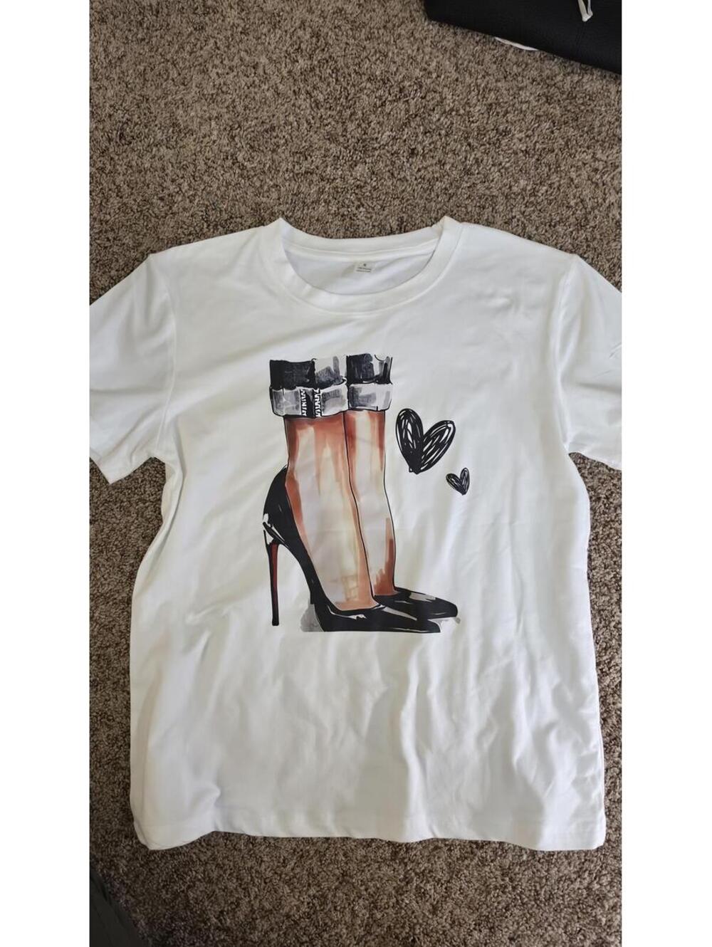 White Graphic High Heel Heart T-Shirt - Picture 2 of 7